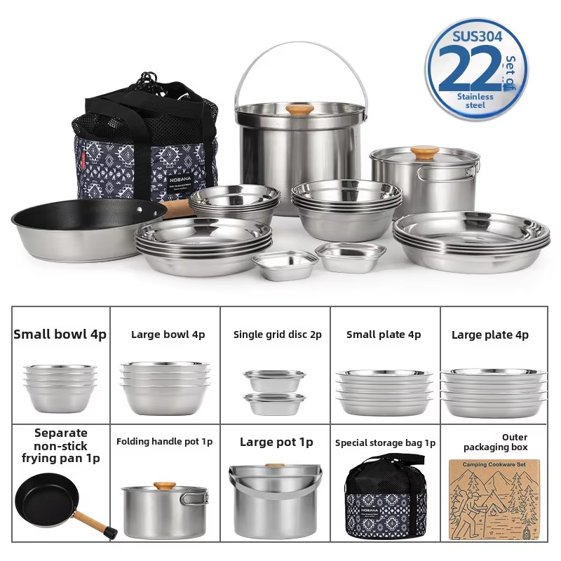 Camping Cooking Accessories Set - NOBANA Newest Outdoor Stainless Steel Pot