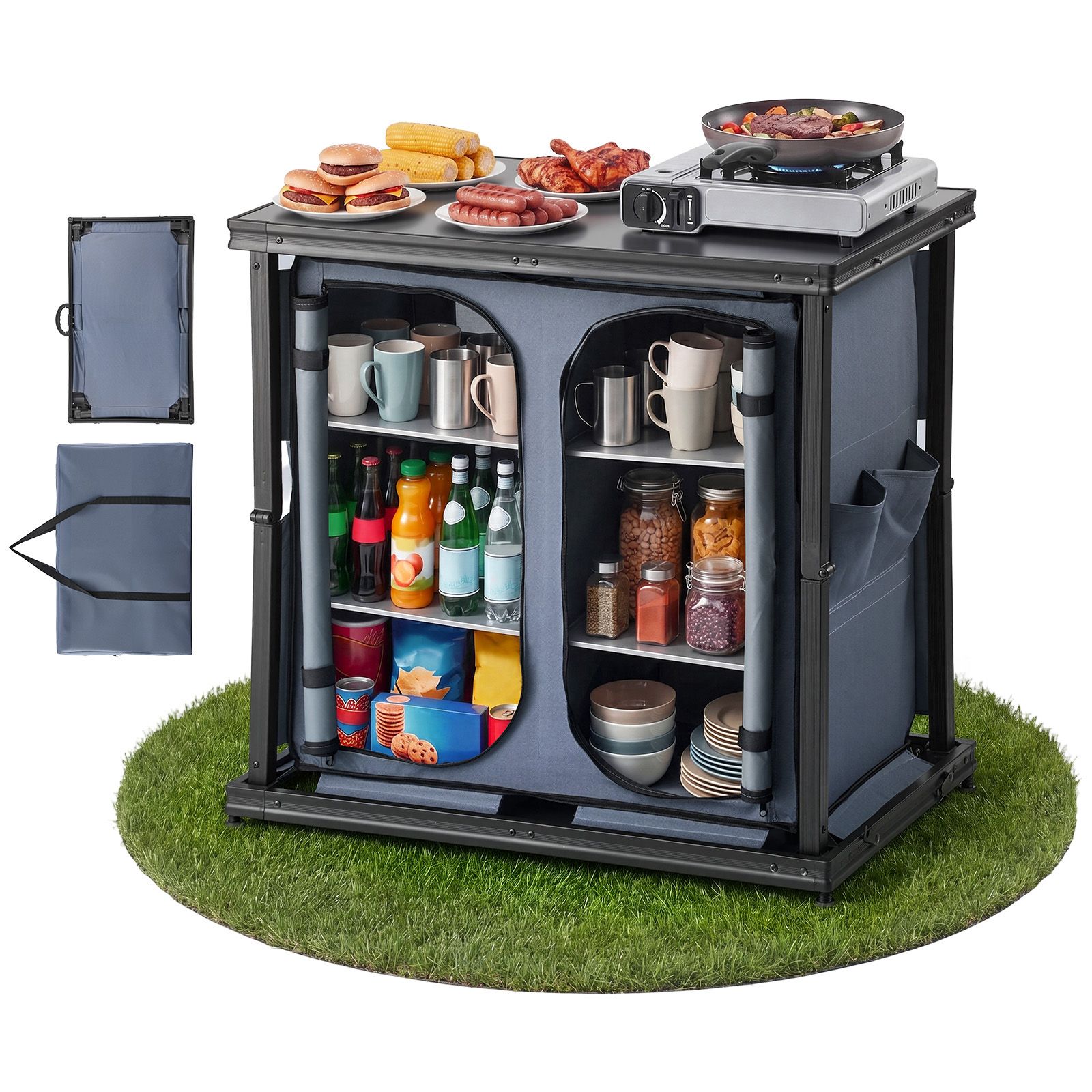 Folding Camping Storage Cabine - Camping Cooking Table With Storage recension och pris