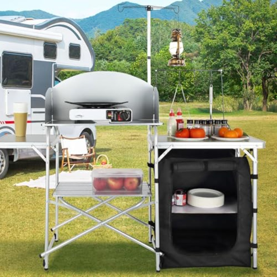 Camping Kitchen Table, Folding - Camping Cooking Table With Storage recension och pris