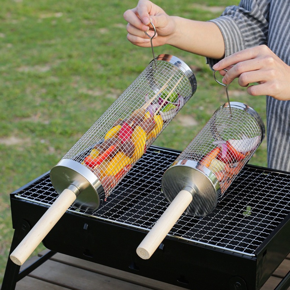 Stainless Steel Rolling BBQ Gr - Camping Cooking Meat recension och pris