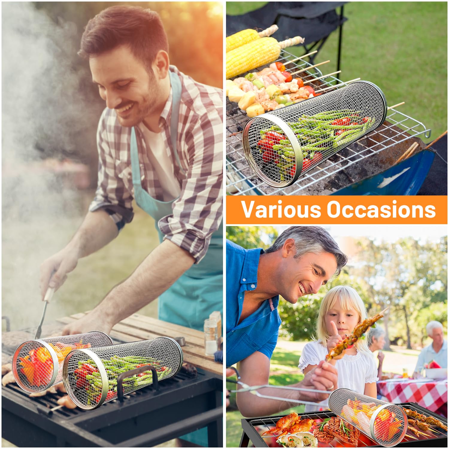 2 Pieces Rolling Grilling Bask - Camping Cooking Accessories Set recension och pris